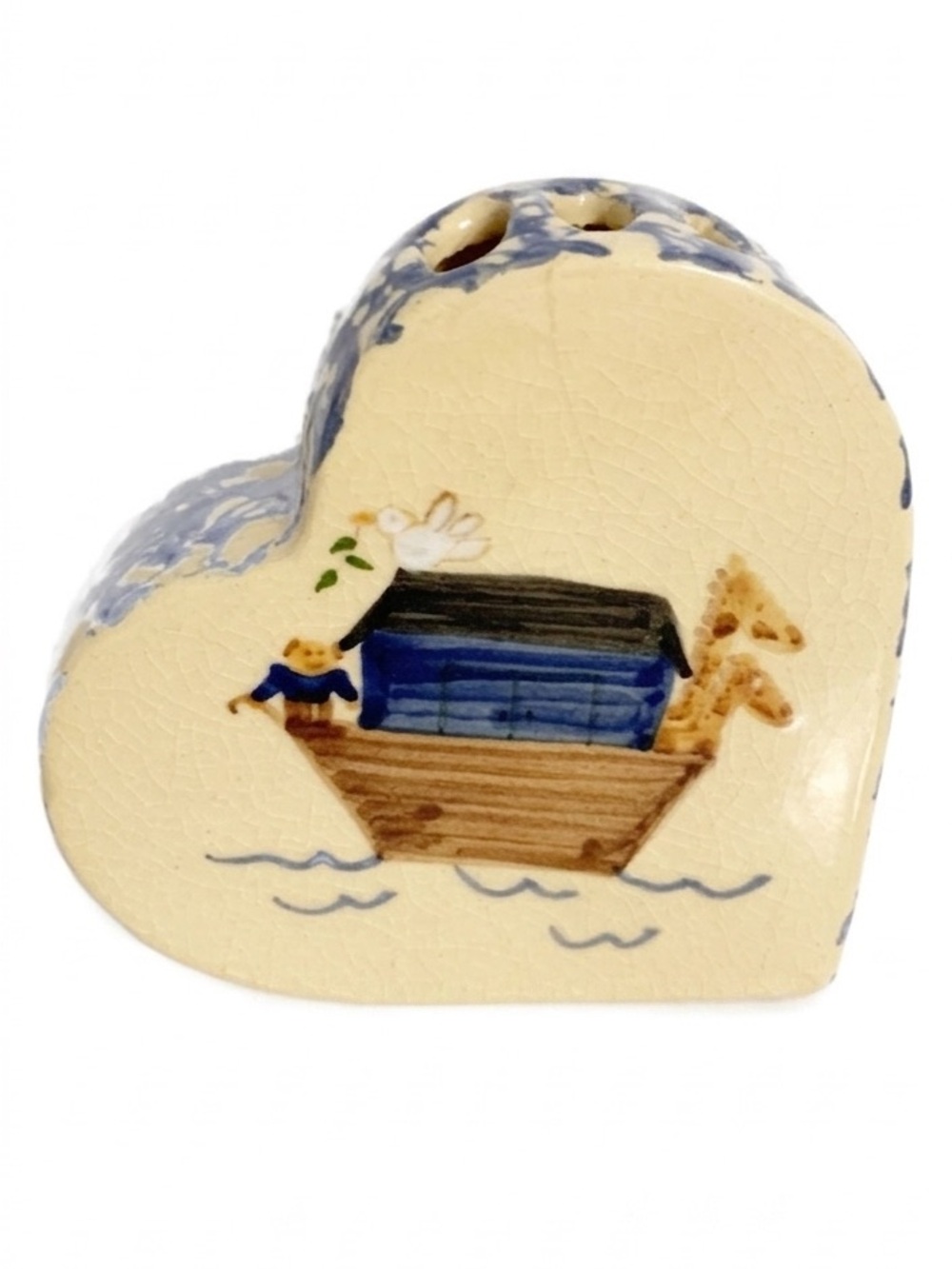 Roseville Pottery Stoneware Heart Shaped Noah’s Ark Motif Decor Sponge Piece
